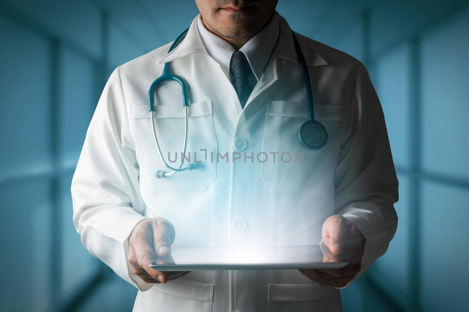 Doctor with tablet computer by biancoblue