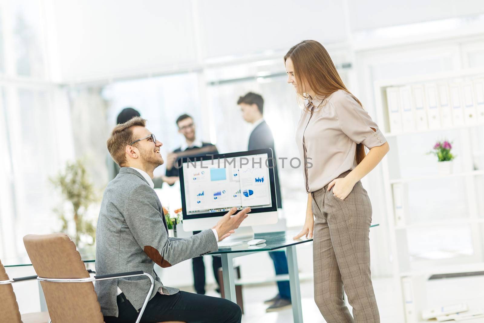specialist of Finance and Manager of the company working with financial charts in the company's profit.the photo has a empty space for your text.