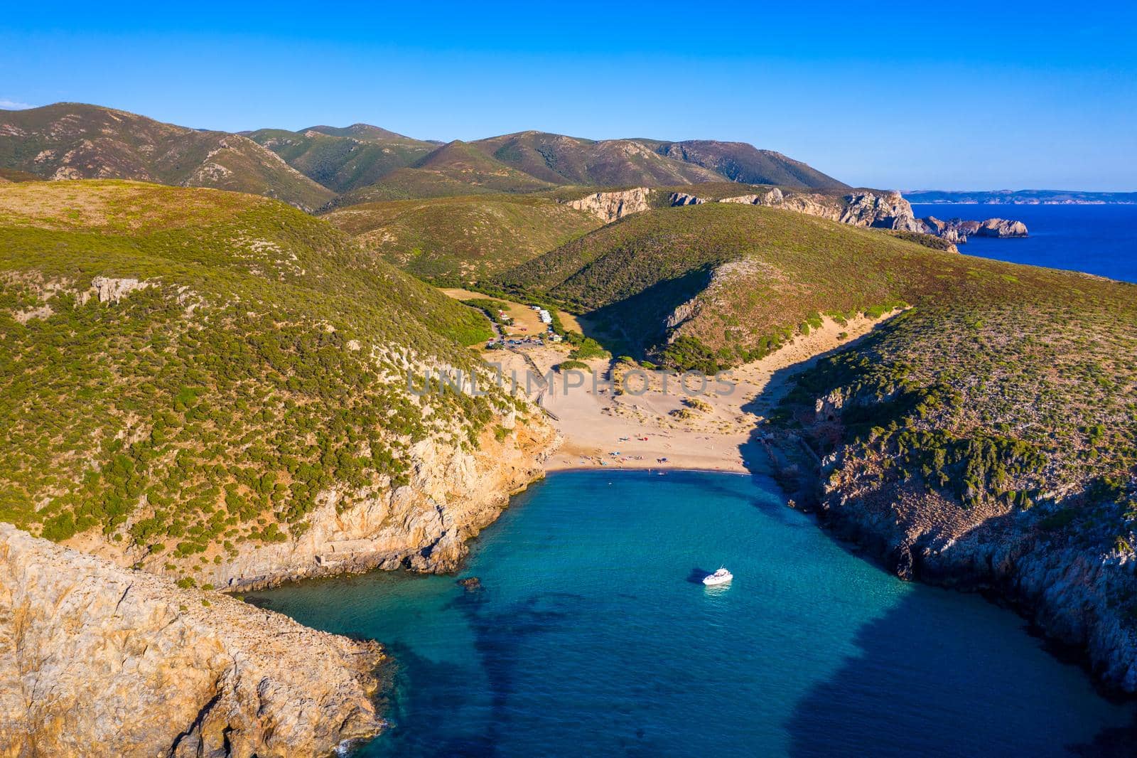 Cala Domestica beach, Sardinia, Italy. Sardinia is the second largest island in mediterranean sea. Sardinia, Cala Domestica beach, Italy. Beach Cala Domestica, Sardegna, Italy. by DaLiu