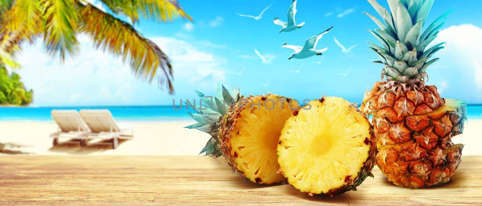 Fresh ripe pineapple fruit, pineapple fruit slices isolated. by Taut
