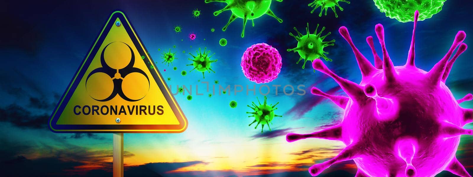 Corona virus background, pandemic risk concept. 3D illustration by Taut