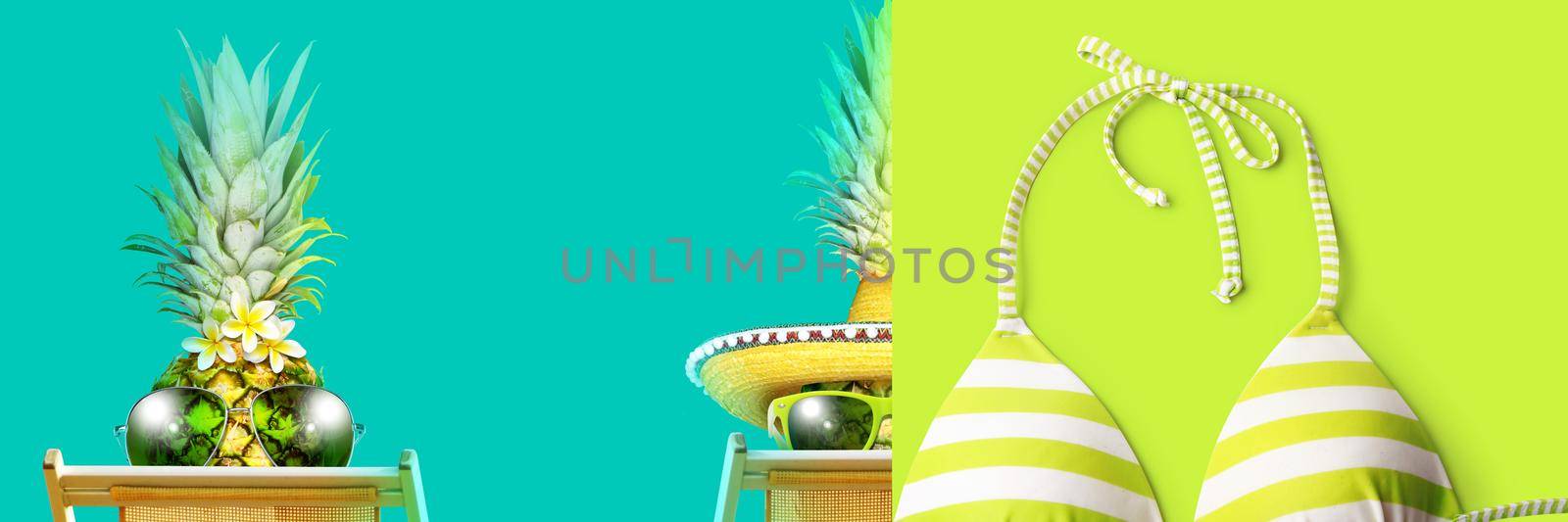 Creative pineapple with sunglasses on summer background. by Taut