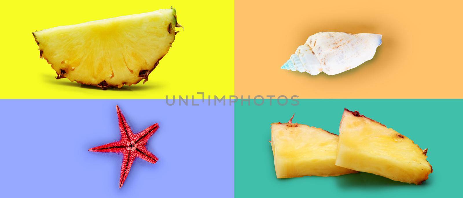 Fresh ripe pineapple fruit, pineapple fruit slices isolated. by Taut