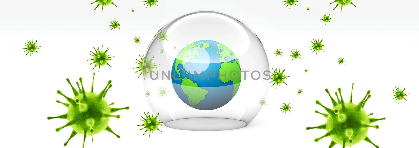 Earth under the dome. Vaccination concept. 3D Rendering by Taut