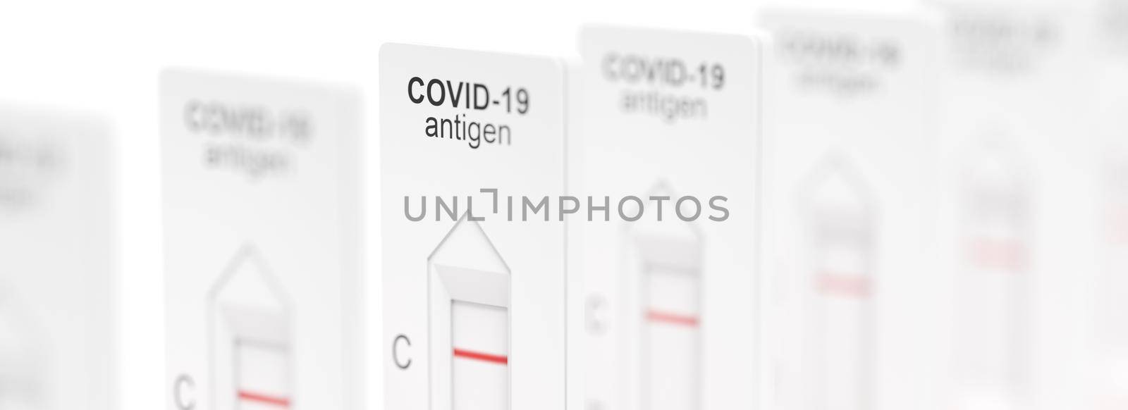 Covid rapid antigen nasal test. Self test at home or at corona test station. 3d illustration