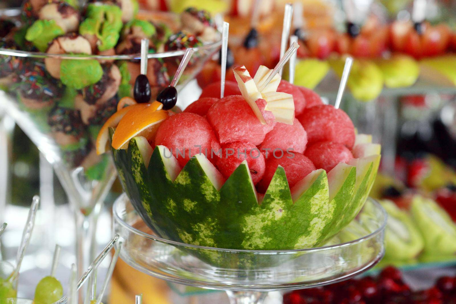 fruit on the wedding buffet table closeup