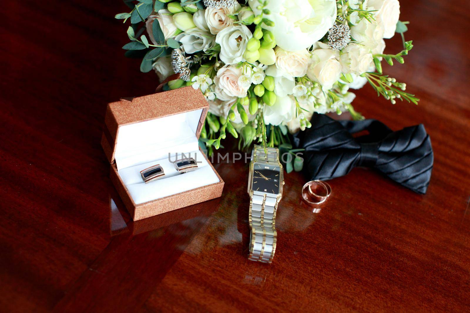 Composition with groom set. Men's accessories. Wedding