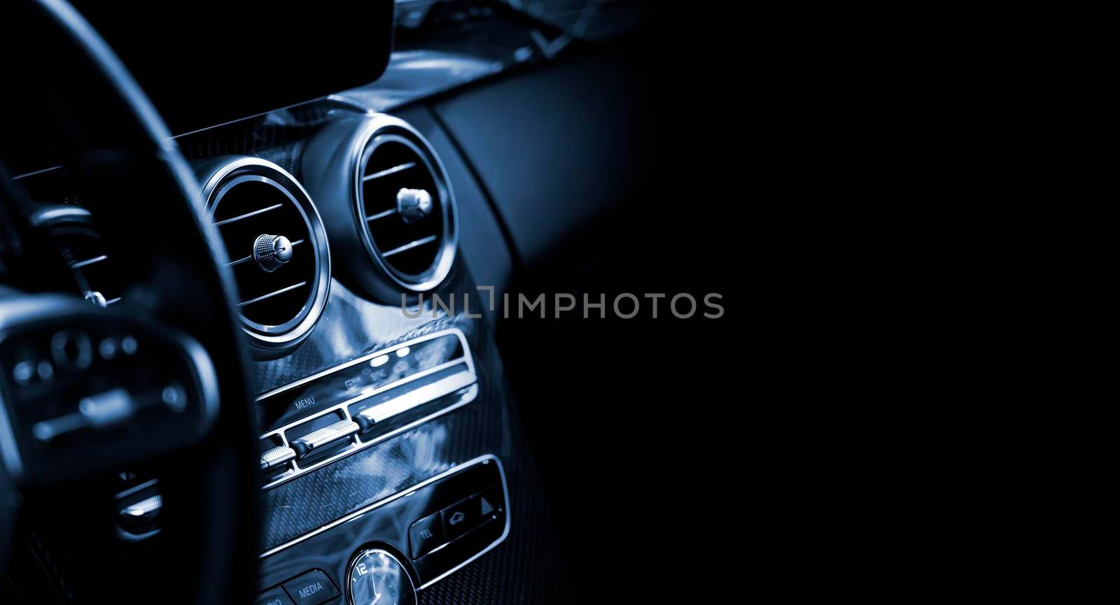 Close up car ventilation system with black copyspace