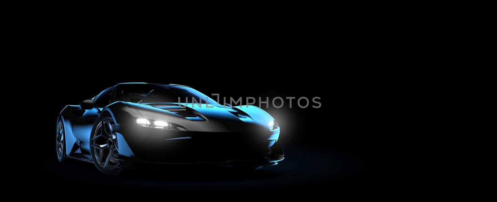 Generic and unbranded black sport car isolated on a dark background by cla78