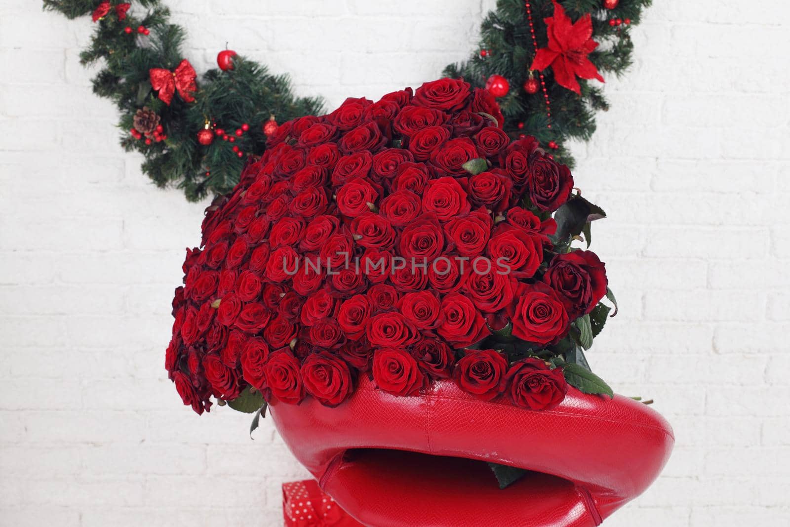 Big Red Roses Bouquet over white