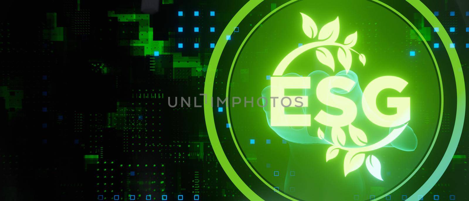 ESG eco sustainability concept network abstract banner background 3D Illustration by yay_lmrb