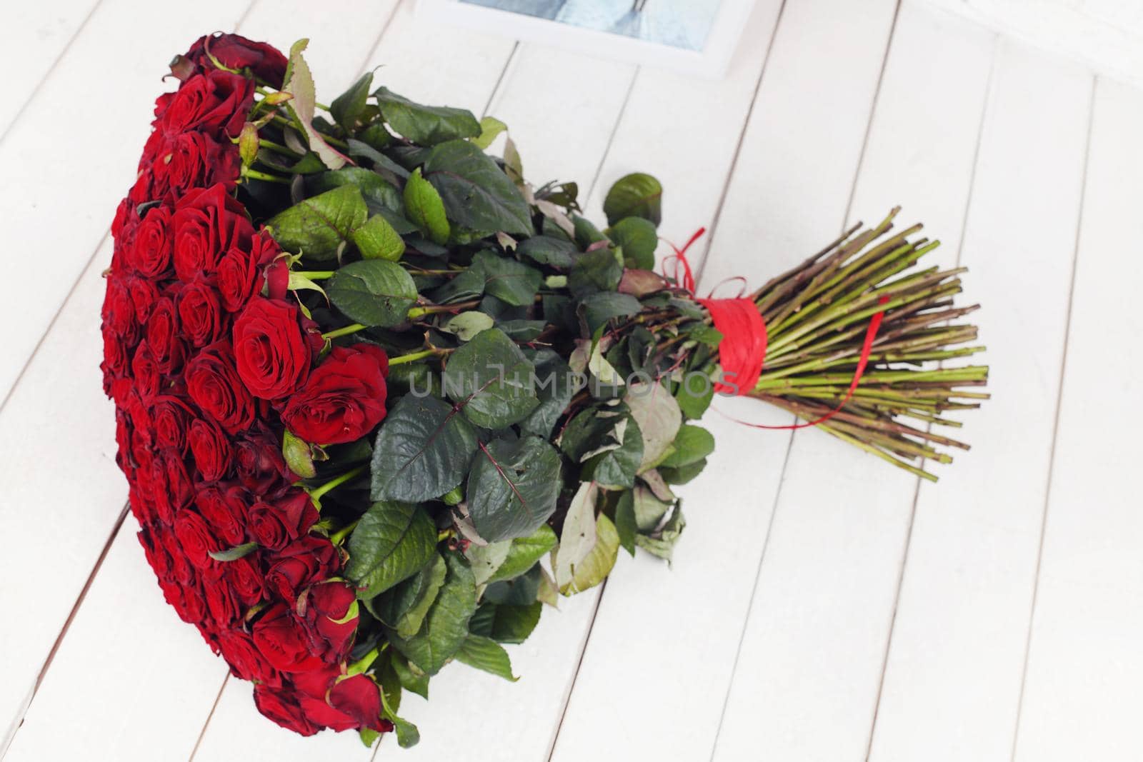 Big Red Roses Bouquet over white by IvanGalashchuk