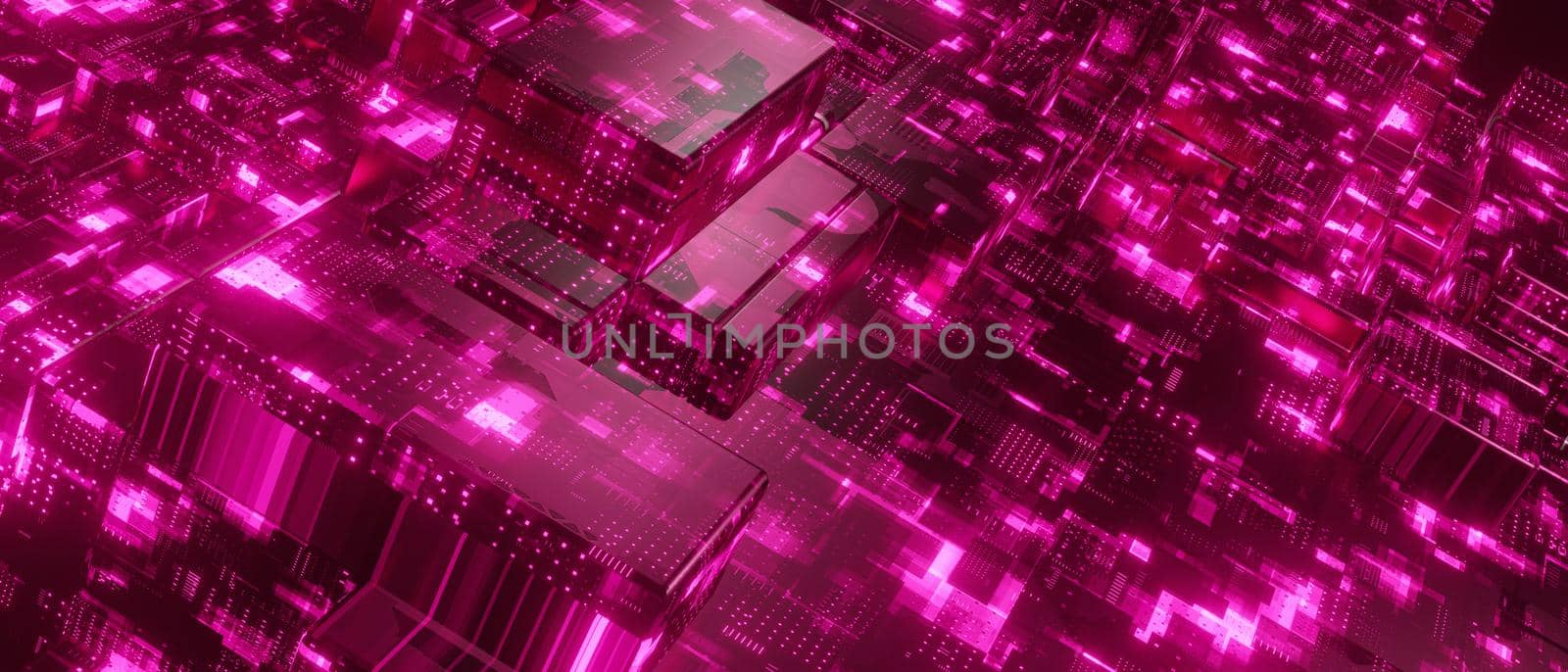 Abstract Metallic Sci-fi Hi-tech Equipment Or Facility Bright Modern Bright Purple Violet Banner Background Wallpaper Tech Concepts 3D Illustration