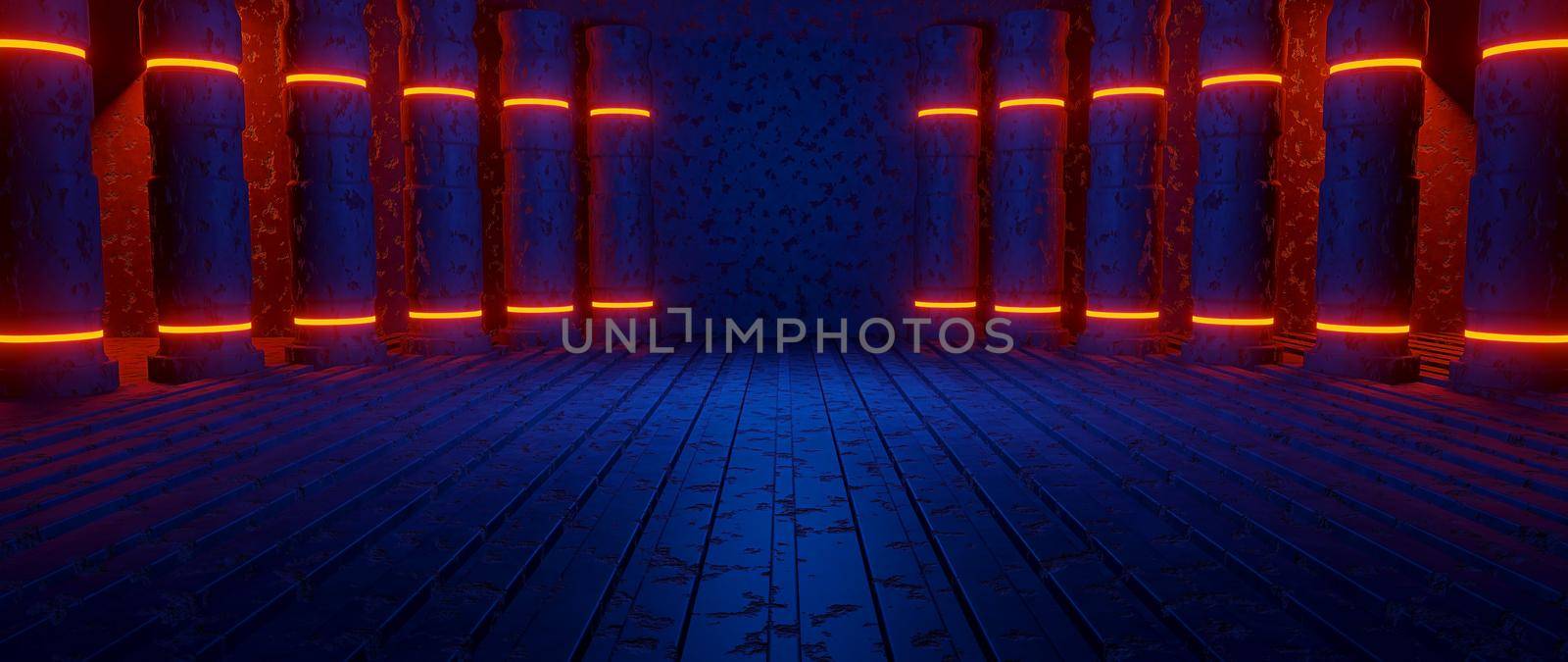 Cyber Age Concrete Grunge Cement Showroom Dimmed Blue Background Futuristic Architechture