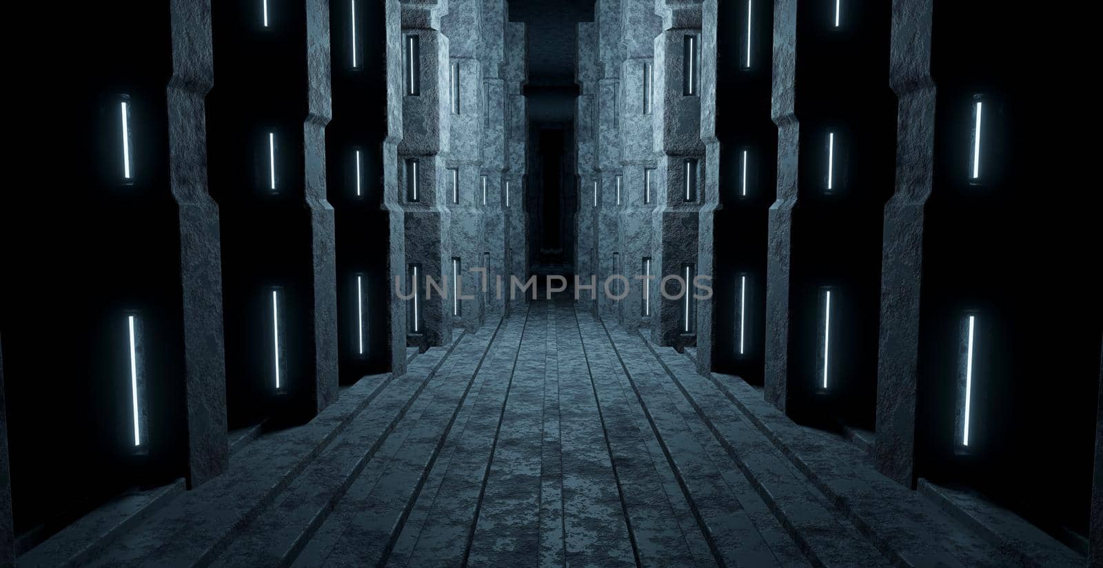 Extraterrestrial Corridor Hangar Basement Underground Abstract Background 3D Render by yay_lmrb