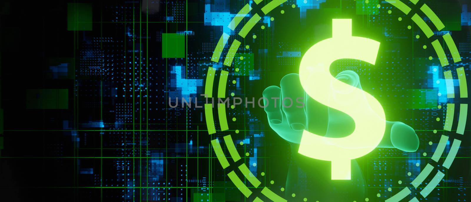 Digital Technology Finance futuristic abstract banner background 3D Illustration