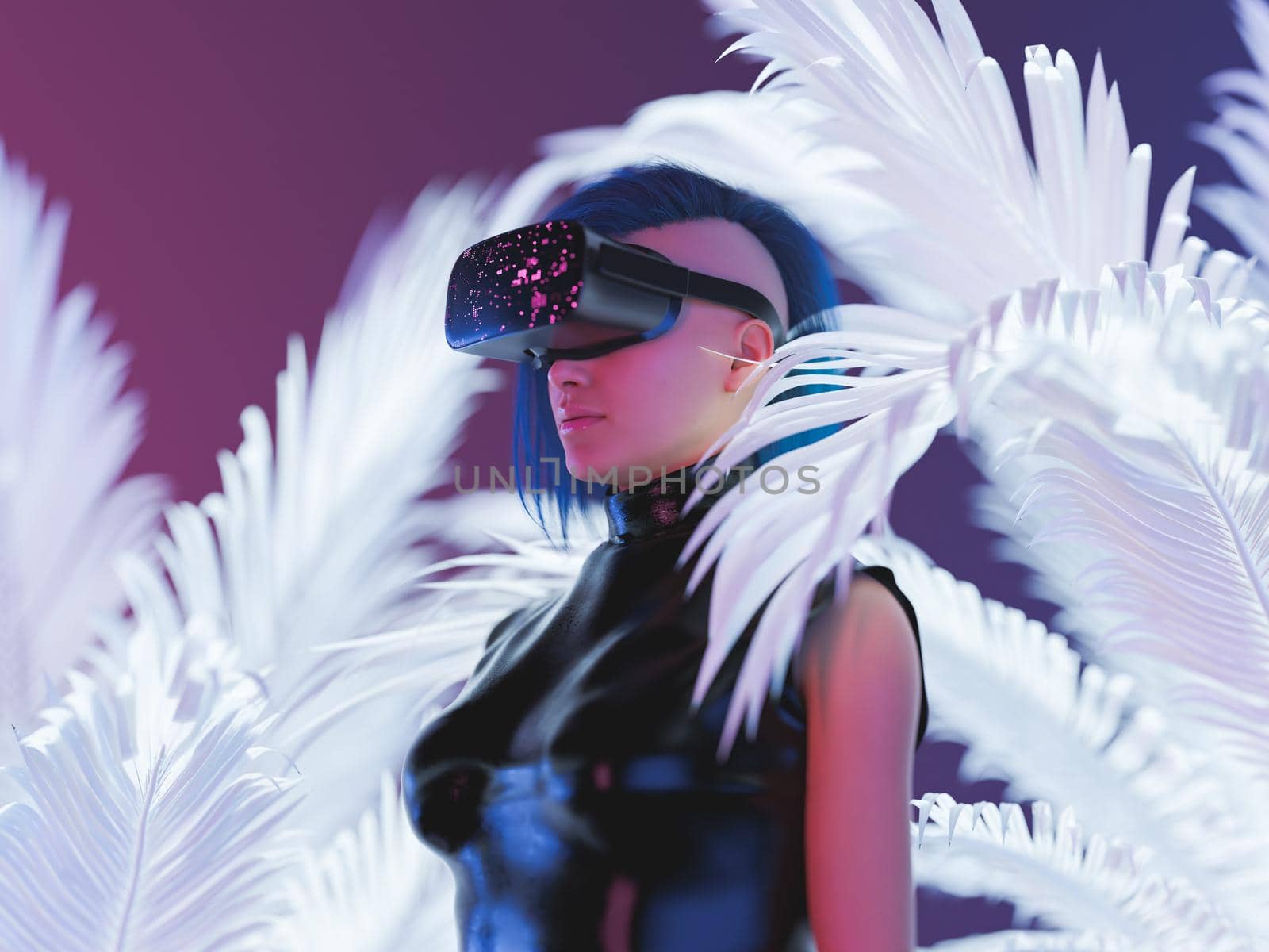 Woman in VR glasses exploring cyberspace by asolano