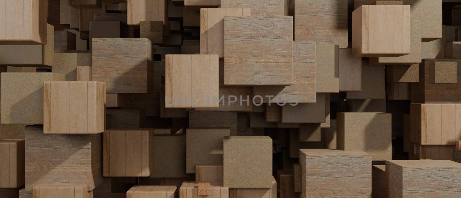 Stack wooden blocks from natural background 3D Illustration