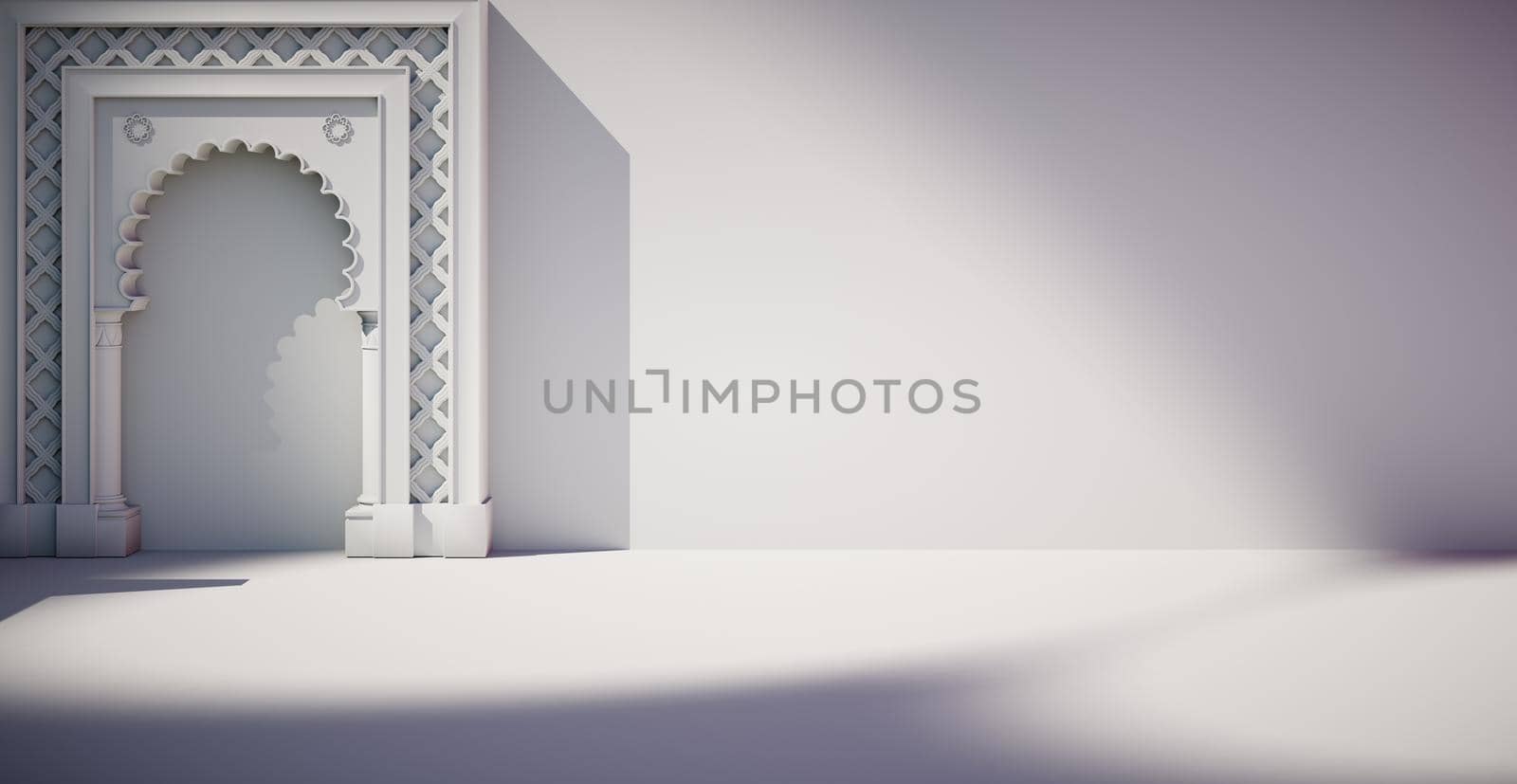 Blank colorful wall background and hard falling shadow. Applying shadows on the wall. 3D rendering.