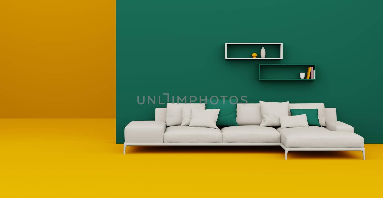 3d Abstract interior. Interior template. Bright color in the interior