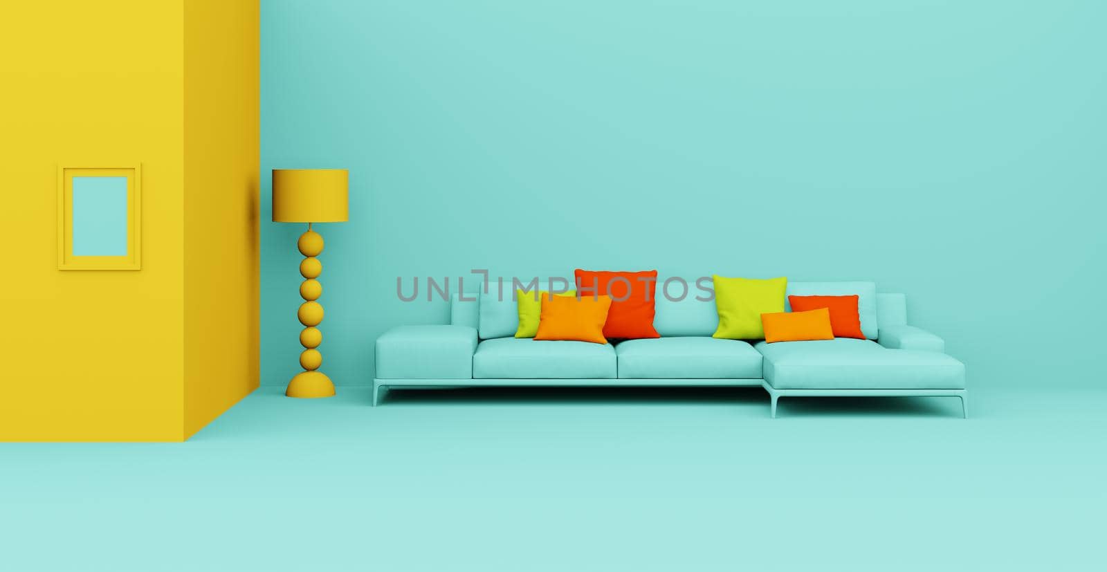 3d Abstract interior. Interior template. Bright color in the interior