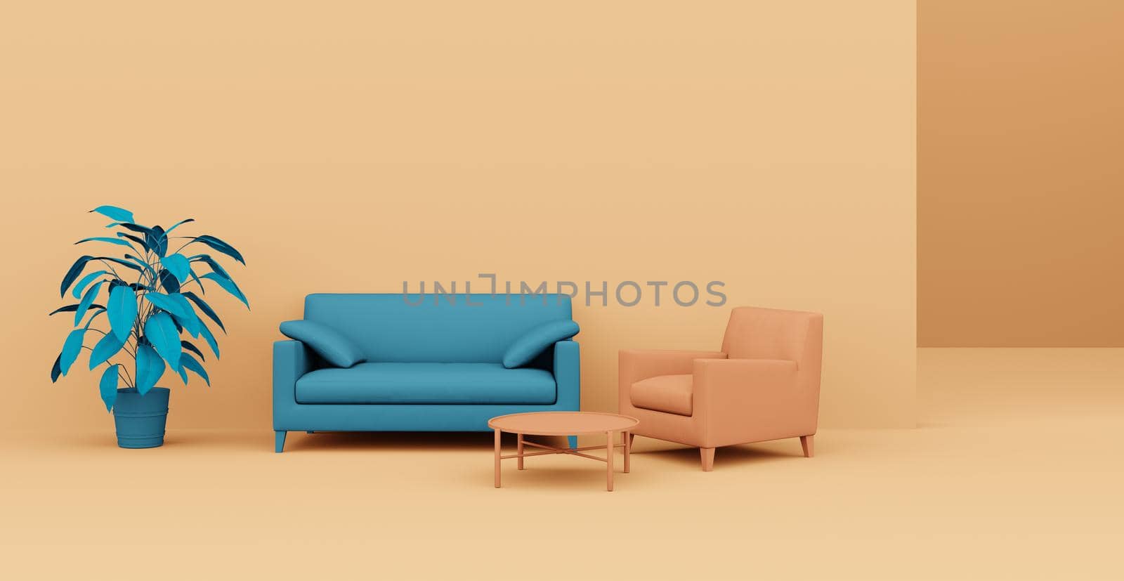 3d Abstract interior. Interior template. Bright color in the interior