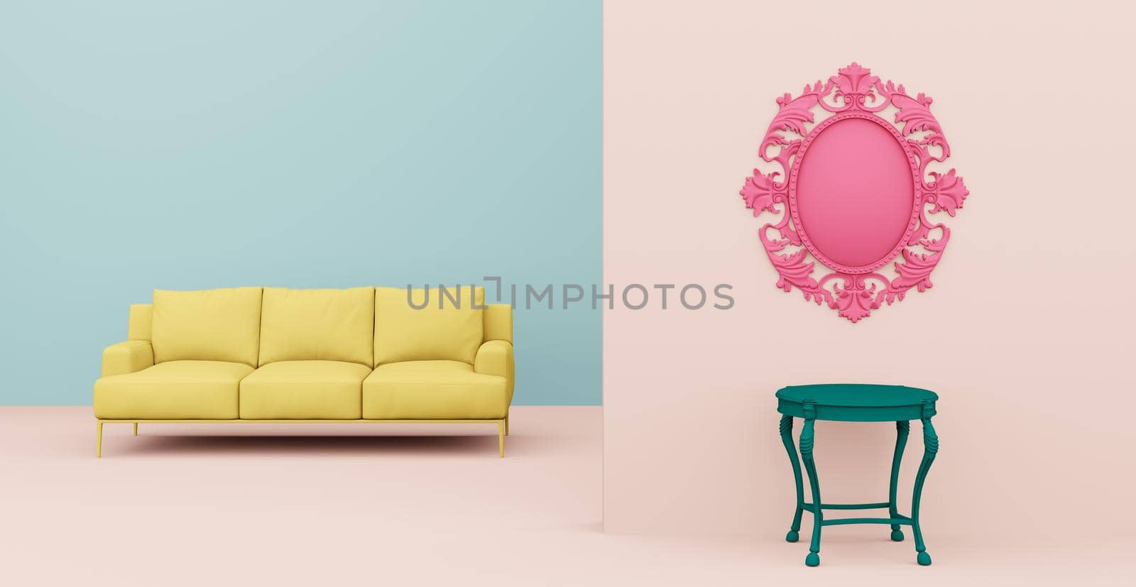 3d Abstract interior. Interior template. Bright color in the interior