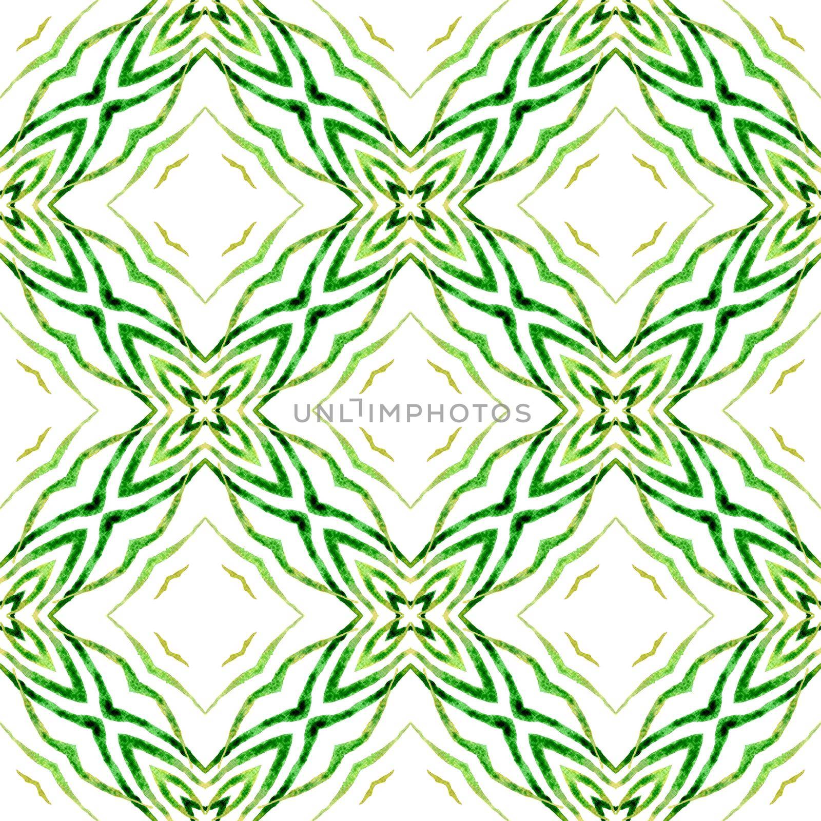 Textile ready exceptional print, swimwear fabric, wallpaper, wrapping. Green captivating boho chic summer design. Arabesque hand drawn design. Oriental arabesque hand drawn border.