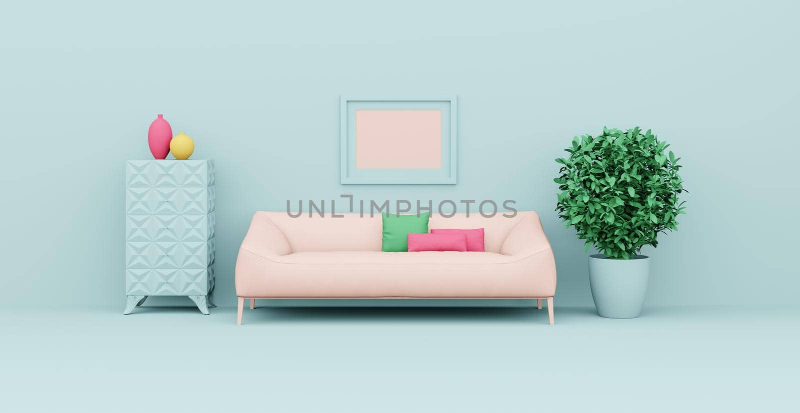 3d Abstract interior. Interior template. Bright color in the interior