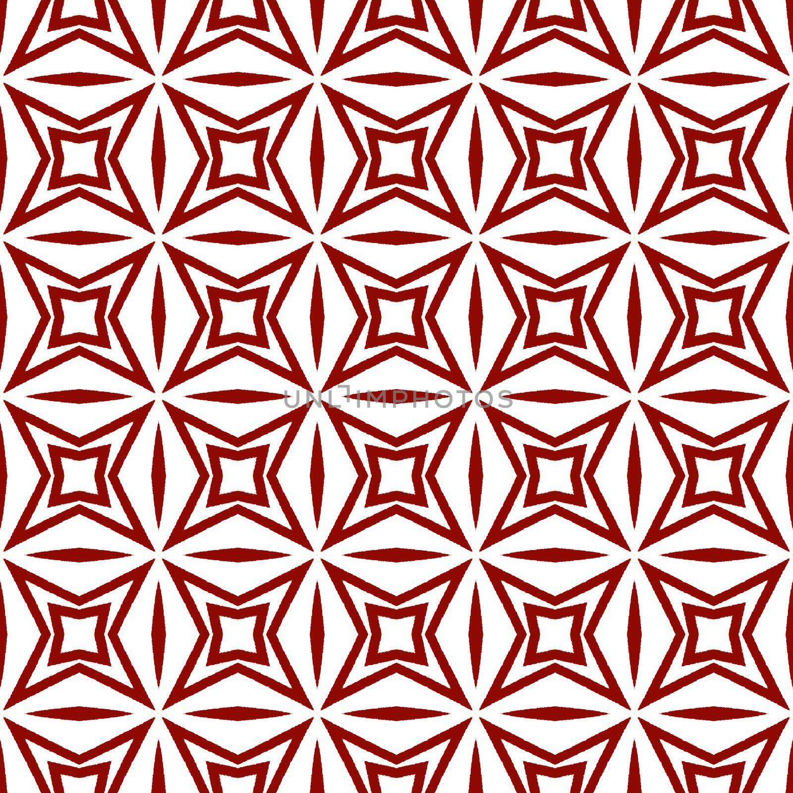 Mosaic seamless pattern. Maroon symmetrical kaleidoscope background. Retro mosaic seamless design. Textile ready vibrant print, swimwear fabric, wallpaper, wrapping.
