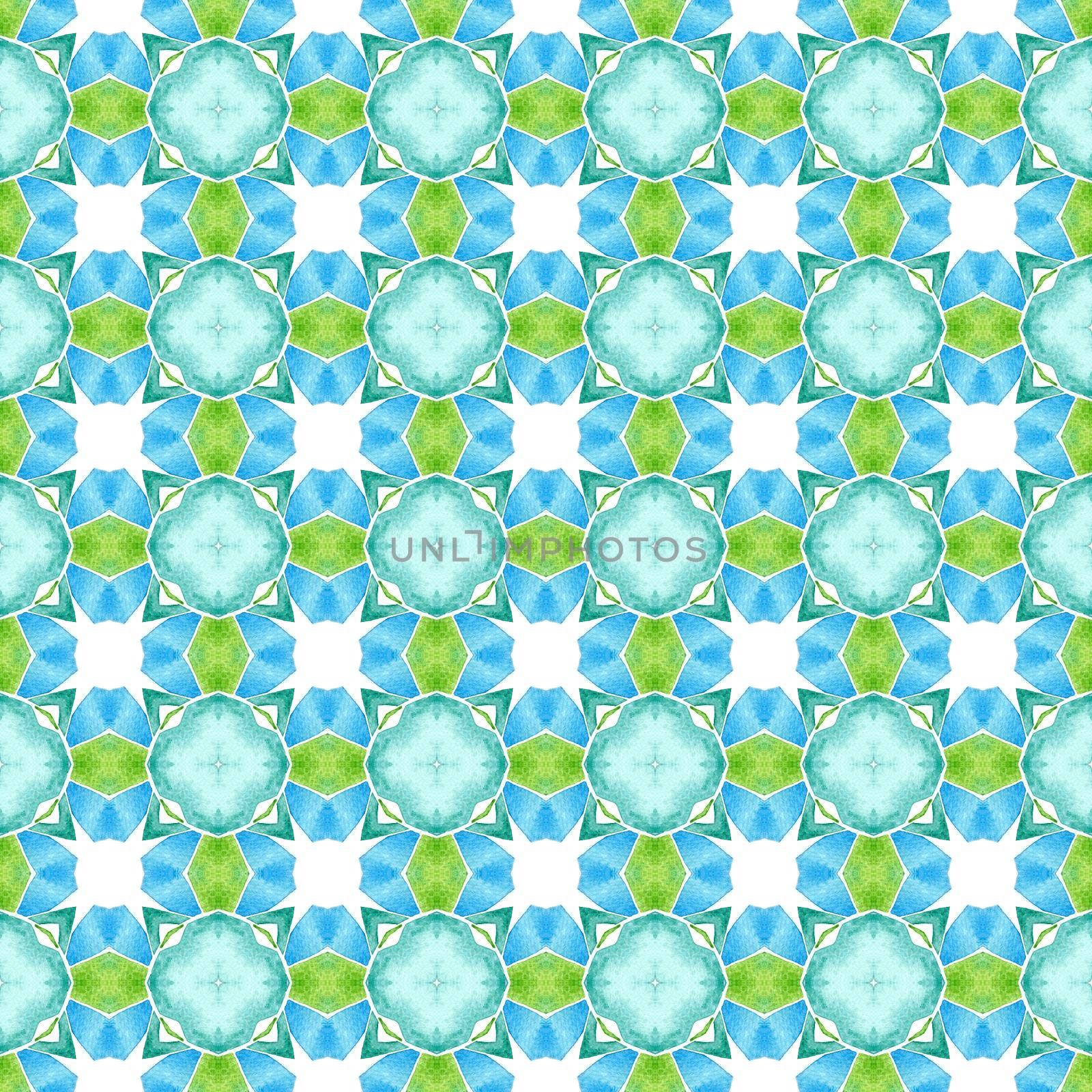 Mosaic seamless pattern. Green optimal boho chic summer design. Hand drawn green mosaic seamless border. Textile ready likable print, swimwear fabric, wallpaper, wrapping.