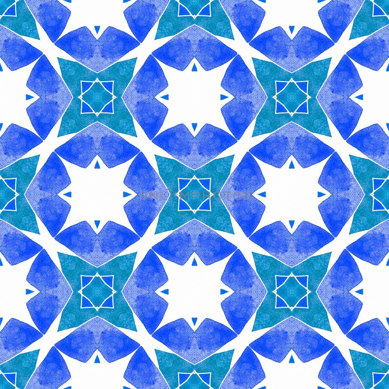 Chevron watercolor pattern. Blue fantastic boho chic summer design. Textile ready captivating print, swimwear fabric, wallpaper, wrapping. Green geometric chevron watercolor border.