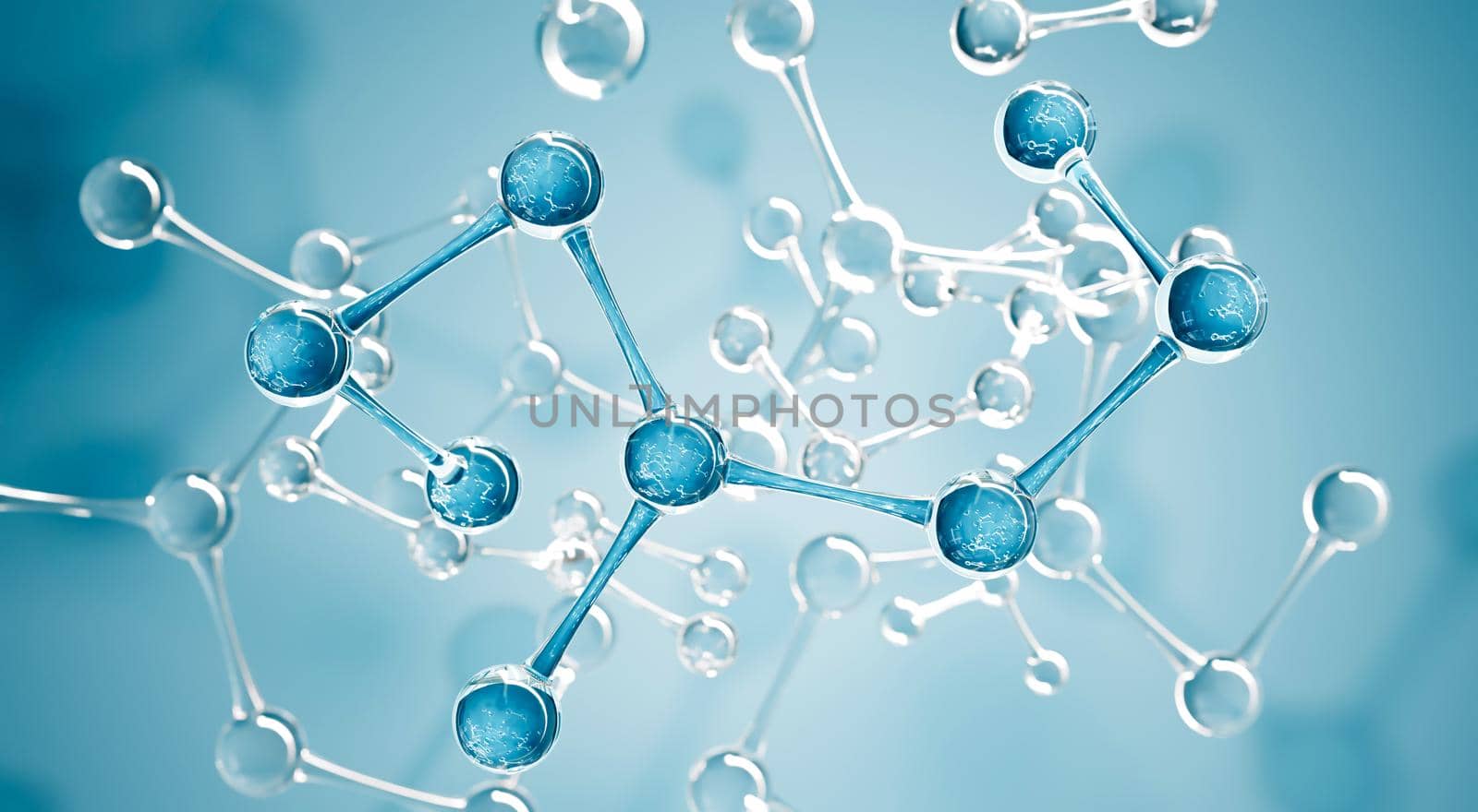Abstract science background for chemistry banner or flyer. Abstract water or dna molecules design. Atoms formula. Science or medical background. 3d rendering illustration