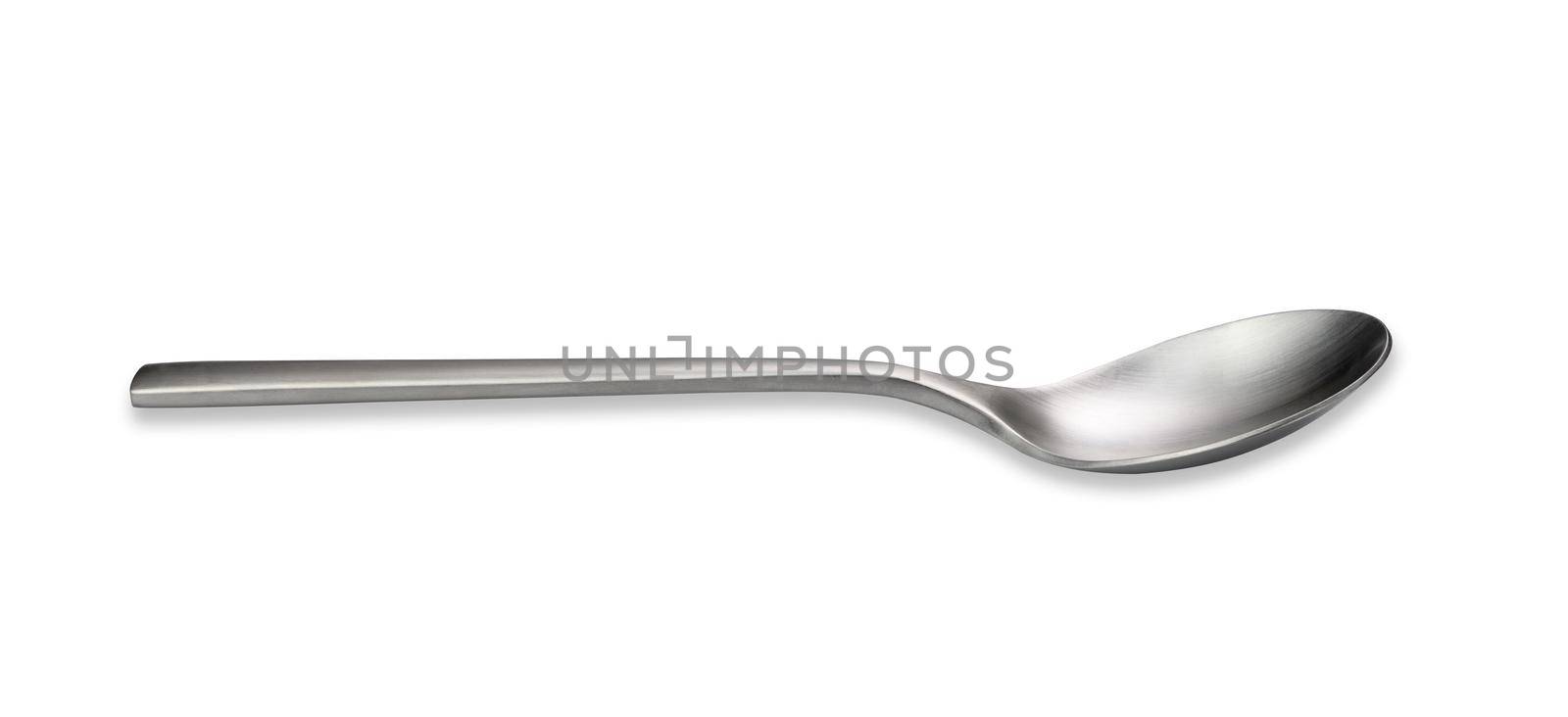 Empty metal spoon on a white isolated background. Brushed steel texture by ndanko