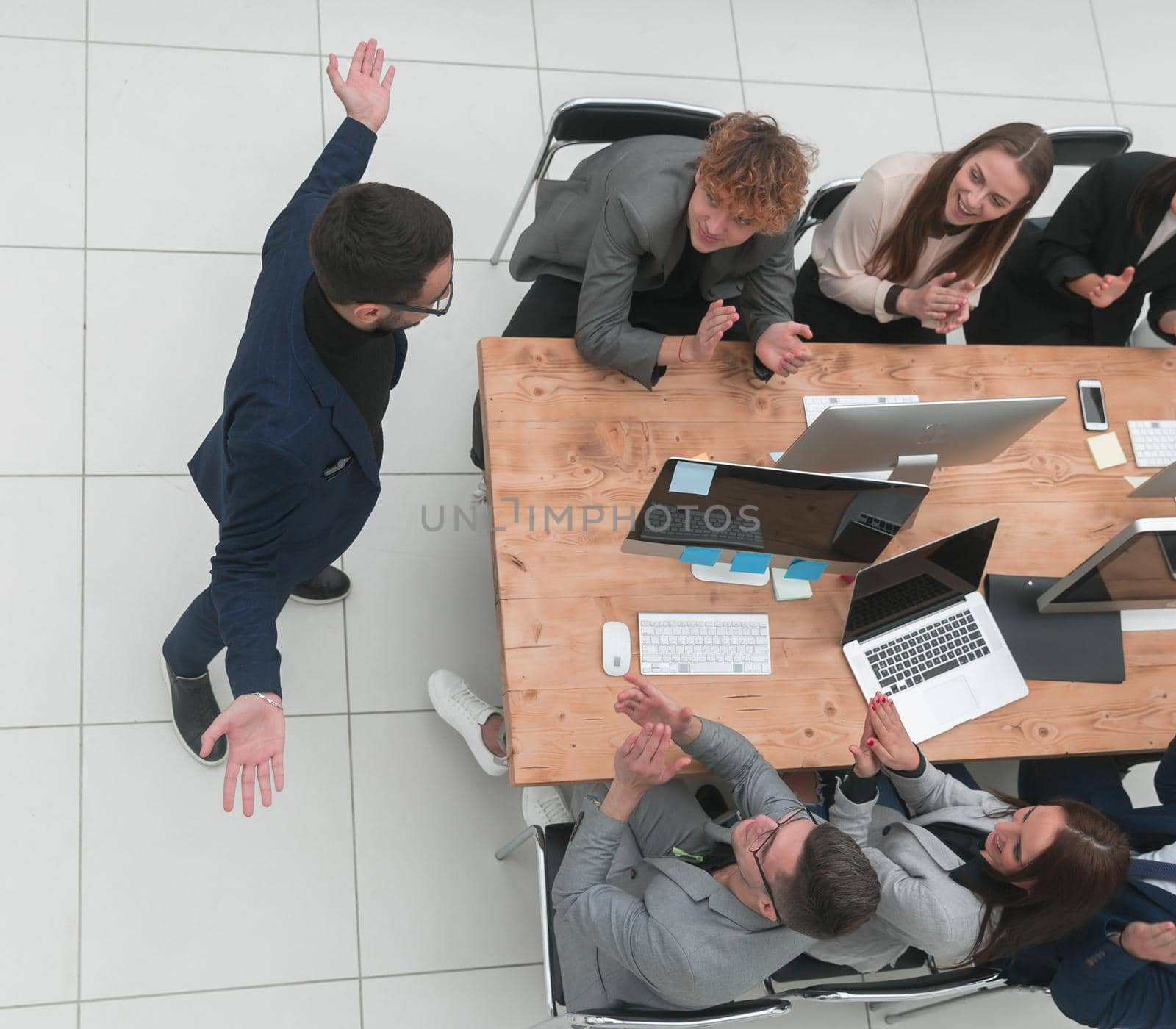 top view. business team discussing at a working meeting. business concept