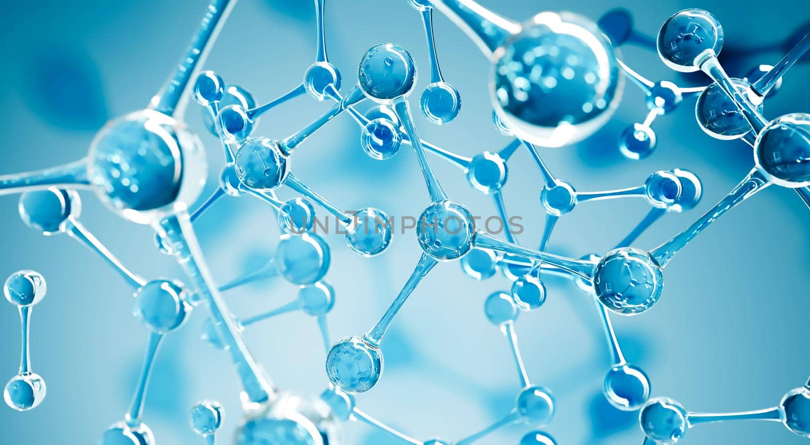 Abstract molecules design. Atoms formula. Abstract dna background for science chemistry banner or flyer. Water or medical background. 3d rendering illustration