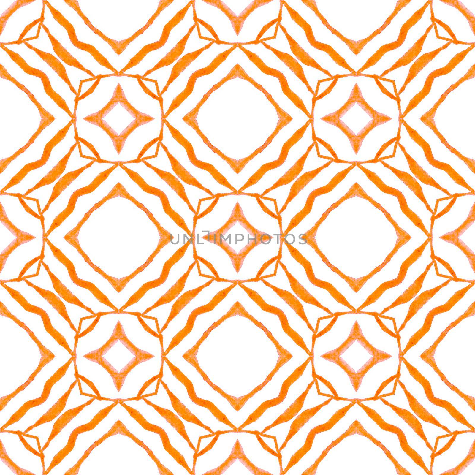 Mosaic seamless pattern. Orange awesome boho chic summer design. Textile ready authentic print, swimwear fabric, wallpaper, wrapping. Hand drawn green mosaic seamless border.
