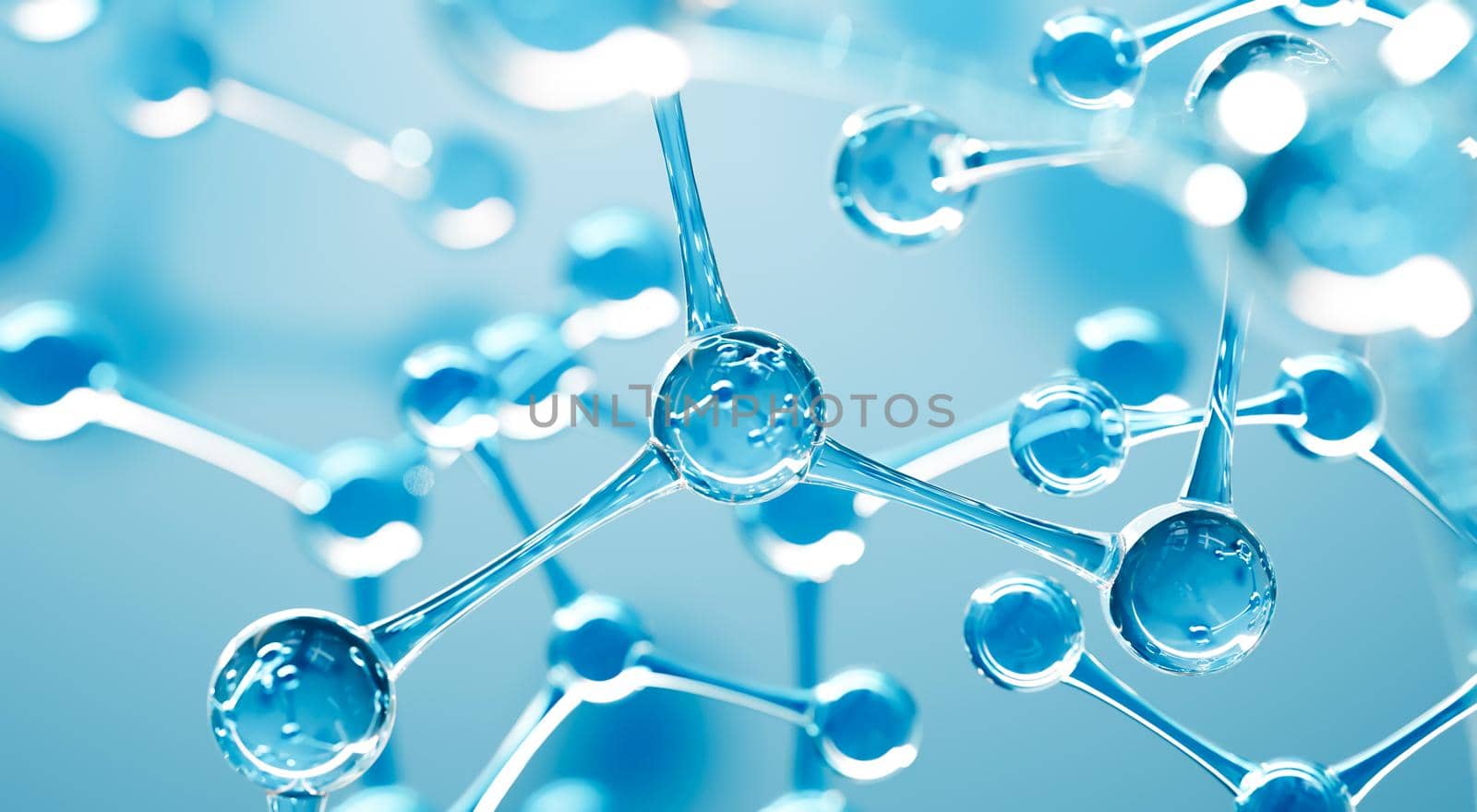 Abstract dna background for chemistry science banner or flyer. Abstract water molecules design. Atoms formula. Science or medical background. 3d rendering illustration