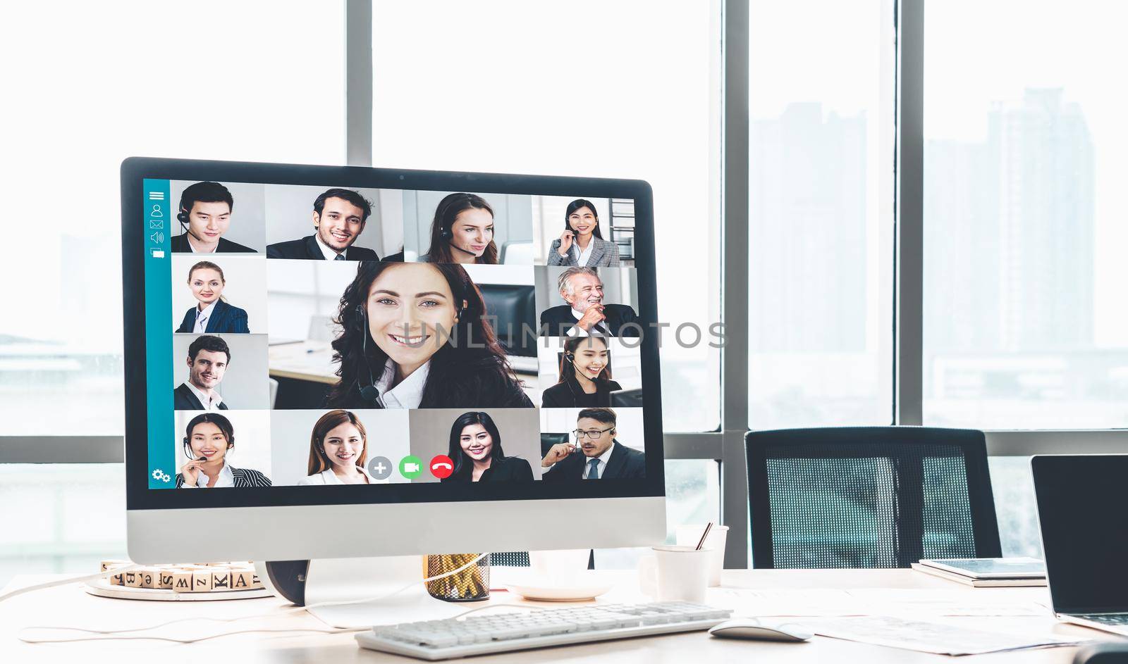 Video call business people meeting on virtual workplace or remote office by biancoblue