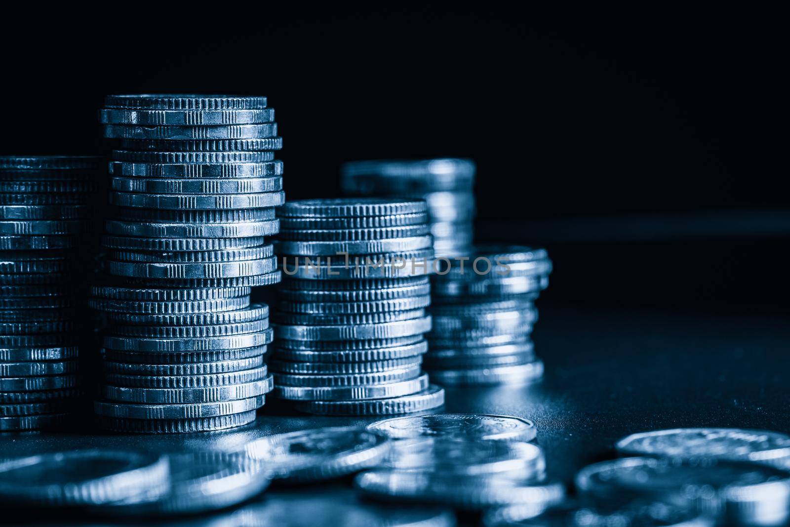 Pile of gold coins stack in finance treasury deposit bank account for saving . Concept of corporate business economy and financial growth by investment in valuable asset to gain cash revenue profit .