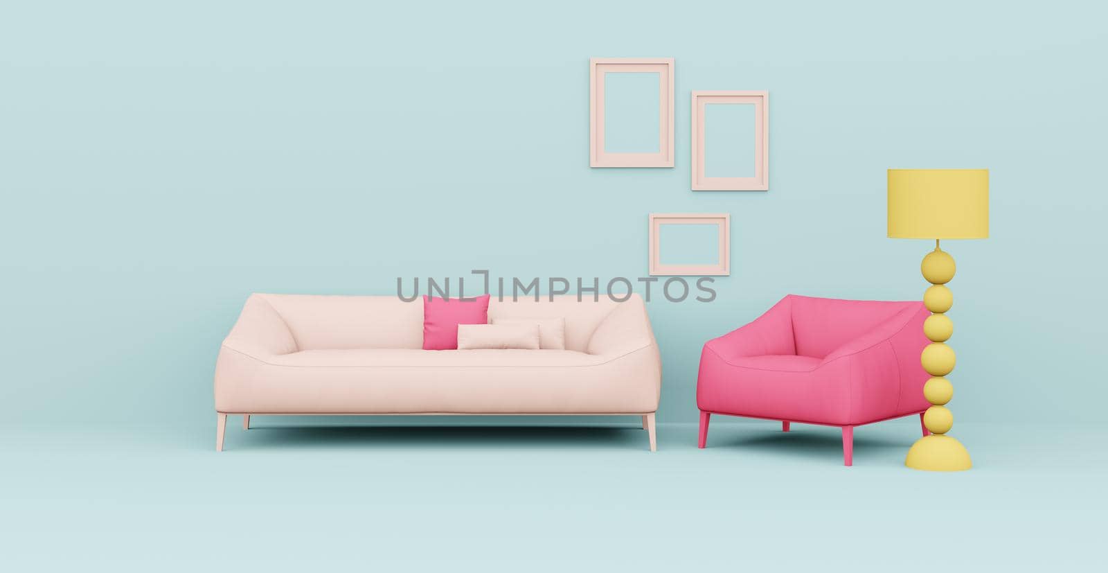 3d Abstract interior. Interior template. Bright color in the interior