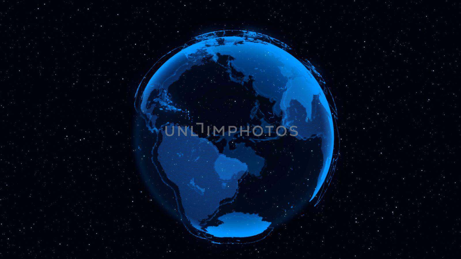 3D Digital Earth shows concept of global network connection of international people in global business rotating in stars and space background. Modern information technology and globalization concept.