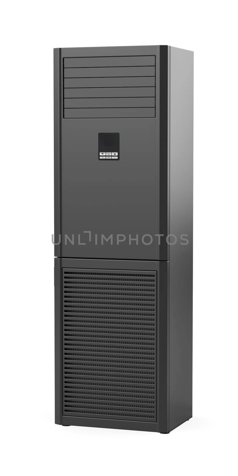 Black floor standing air conditioner on white background