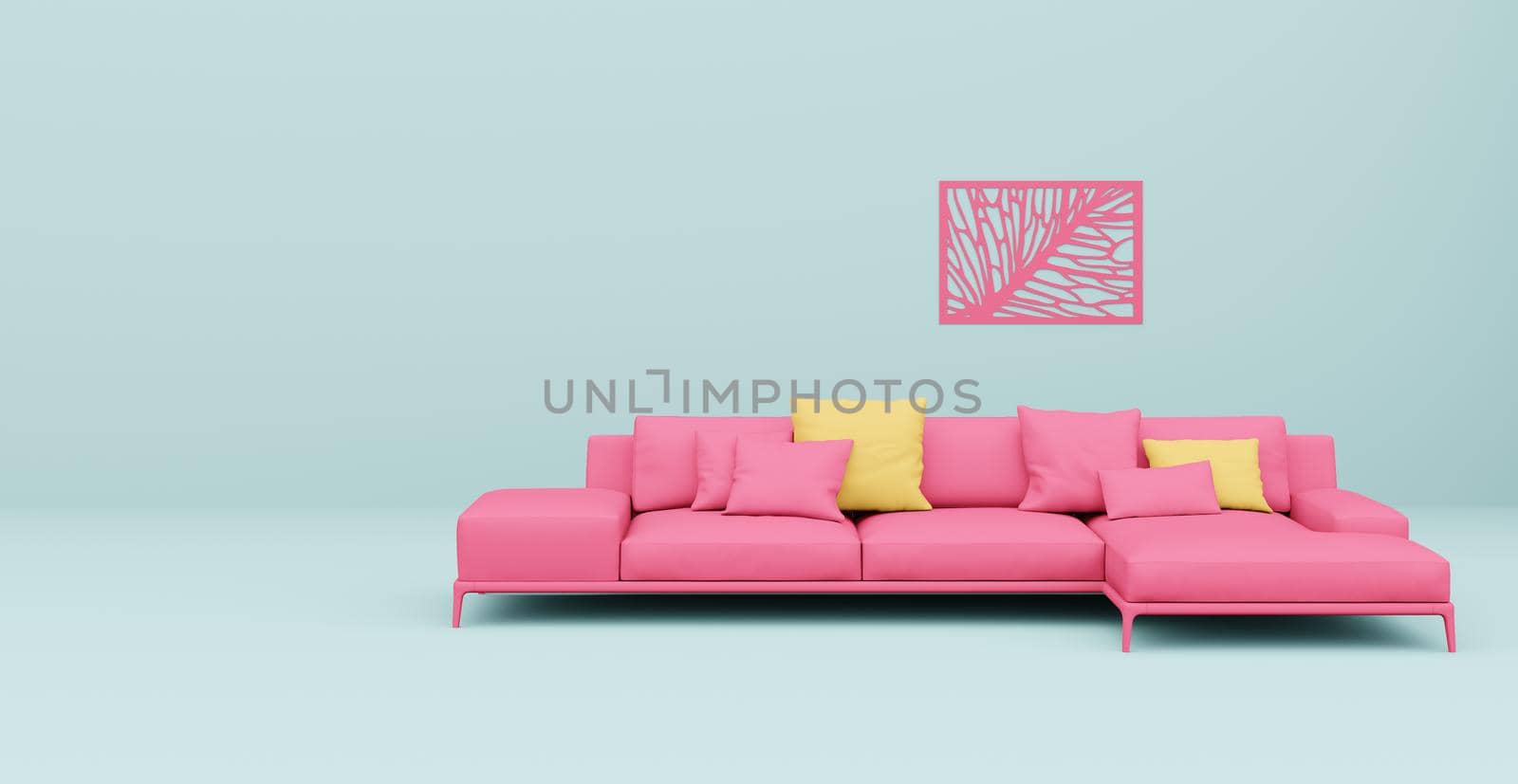 3d Abstract interior. Interior template. Bright color in the interior