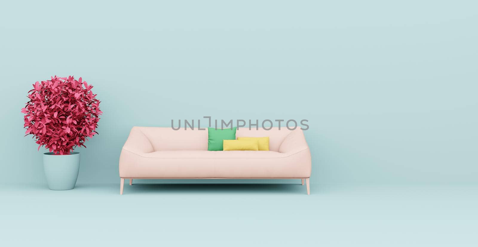 3d Abstract interior. Interior template. Bright color in the interior