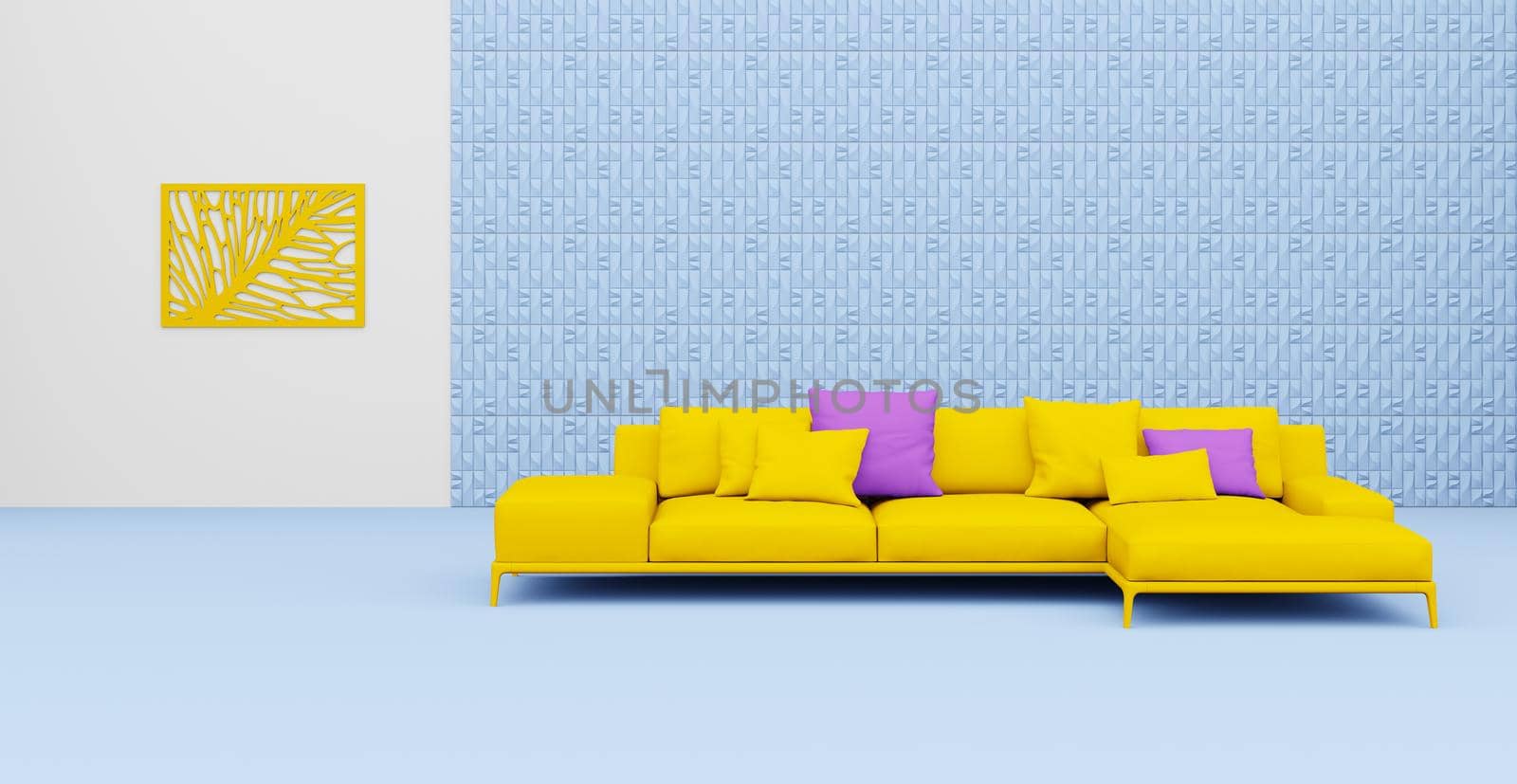 3d Abstract interior. Interior template. Bright color in the interior