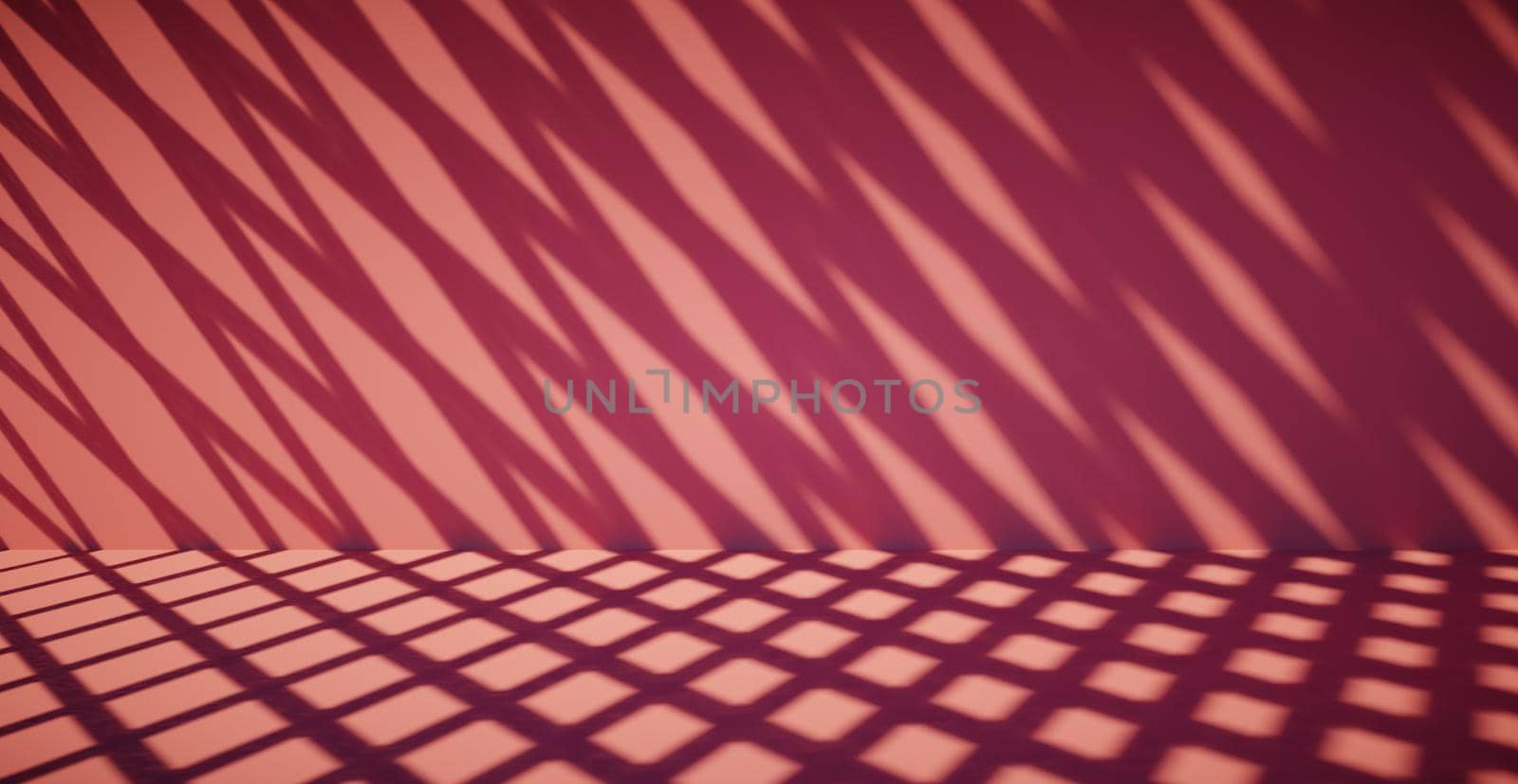 Blank colorful wall background and hard falling shadow. Applying shadows on the wall. 3D rendering.