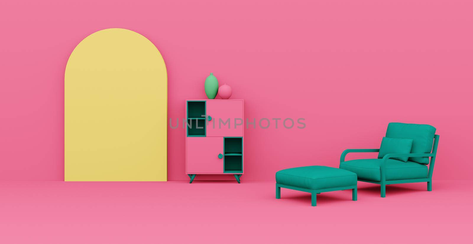 3d Abstract interior. Interior template. Bright color in the interior