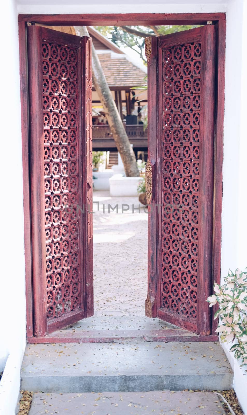 red old vintage retro wooden door arch