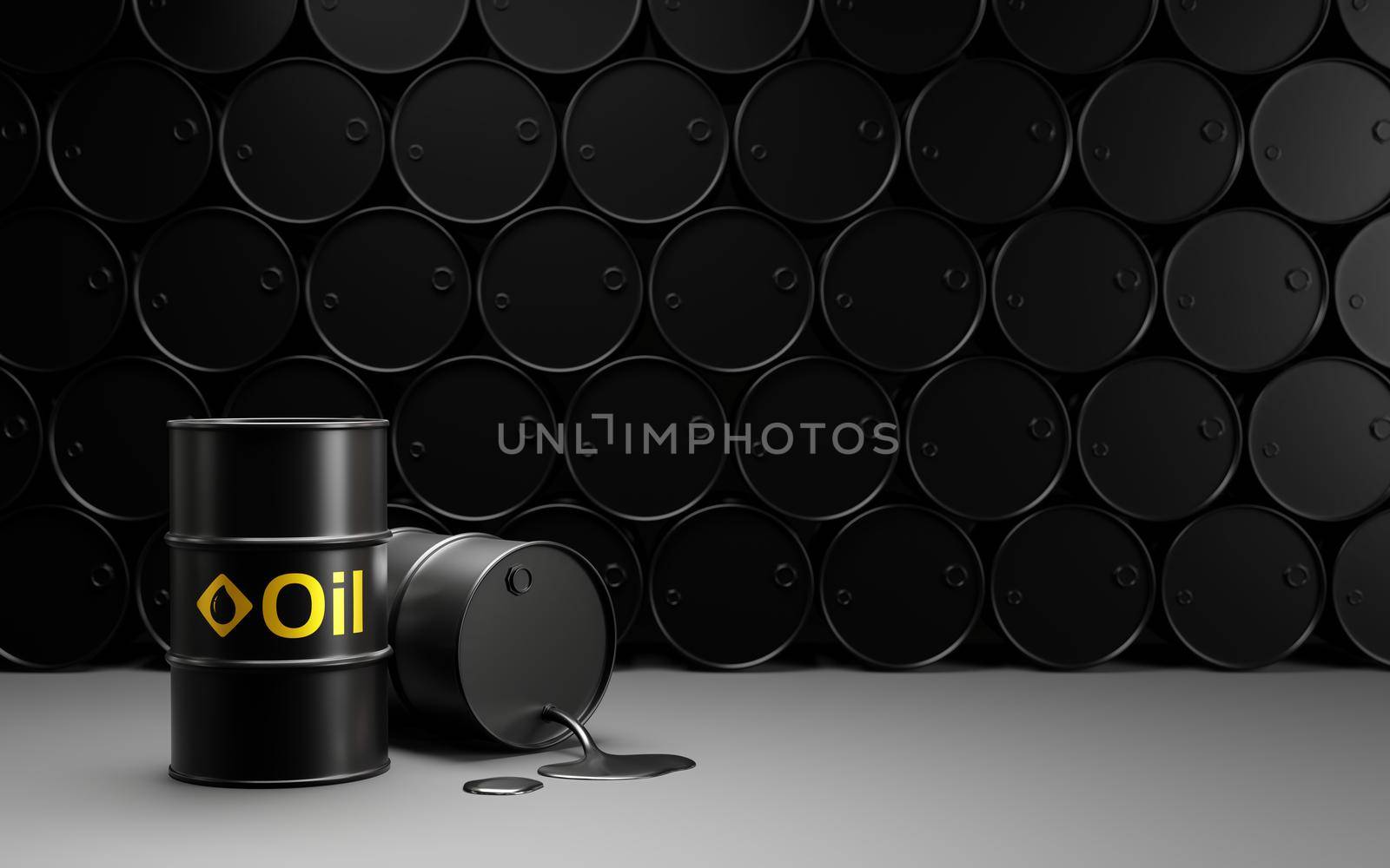 Oil barrels or crude oil 3D render by Myimagine